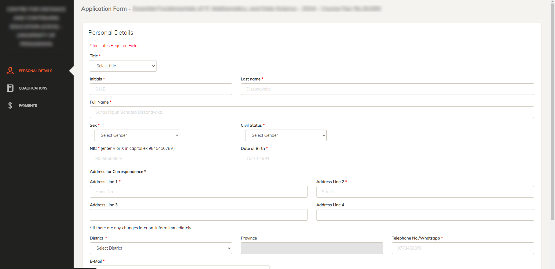 Online Student Registration App